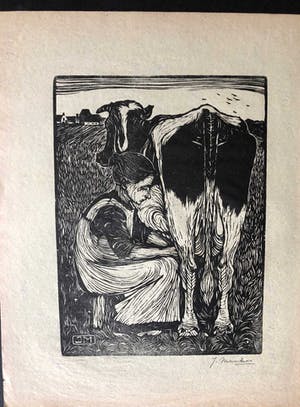 Jan Mankes - Houtsnede Koemelkster kopen? Bied vanaf 275!