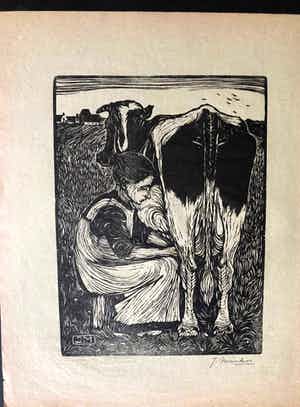 Jan Mankes - Houtsnede Koemelkster verkocht voor € 275!