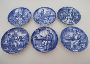 Wedgwood - Set van 6 bordjes (Flow Blue Small Tradesman). kopen? Bied vanaf 10!