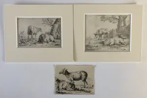 Karel Dujardin - Drie zwijnen (en nog twee etsen Berchem) kopen? Bied vanaf 30!