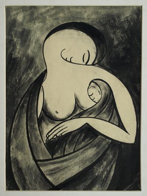 Niet of onleesbaar gesigneerd - Inkttekening , “Madonna met Kind” – ingelijst kopen? Bied vanaf 10!
