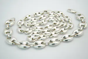 92 - Complementaire 1e geh. zilveren SET collier + armband - koffieboon schakel kopen? Bied vanaf 120!