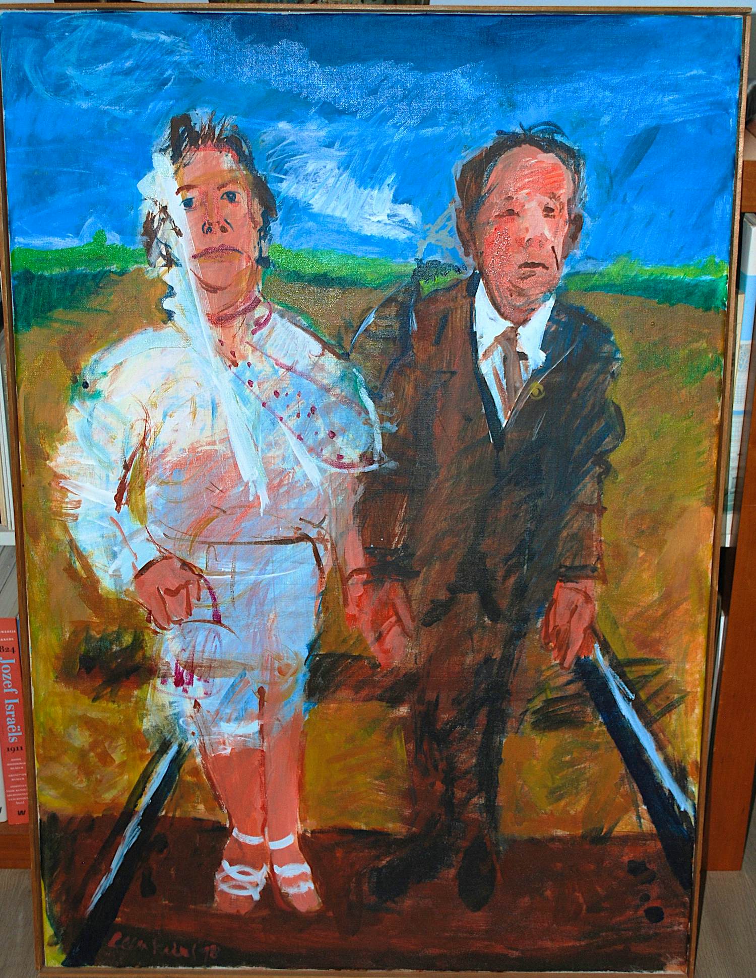 Leen Kriens - De trein van 5.27 - groot schilderij: olieverf op doek 1978 kopen? Bied vanaf 250!