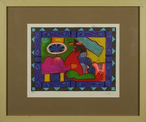 Clemens Briels - Zeefdruk, Mujer (pelo azul) - Ingelijst kopen? Bied vanaf 50!