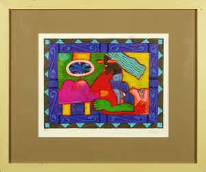 Clemens Briels - Zeefdruk, Mujer (pelo azul) - Ingelijst verkocht voor € 50!