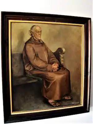 Len Landzaat - GROOT omstr. 1940 realistisch geschilderd olieverf portret van een geestelijke verkauft für € 84!