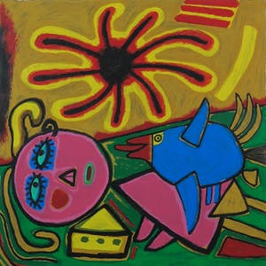 Corneille - Zeefdruk, L'oiseau, grand soleil - Ingelijst kopen? Bied vanaf 250!