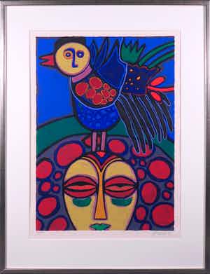 Corneille - Zeefdruk, Masque Africaine - Ingelijst verkocht voor € 300!