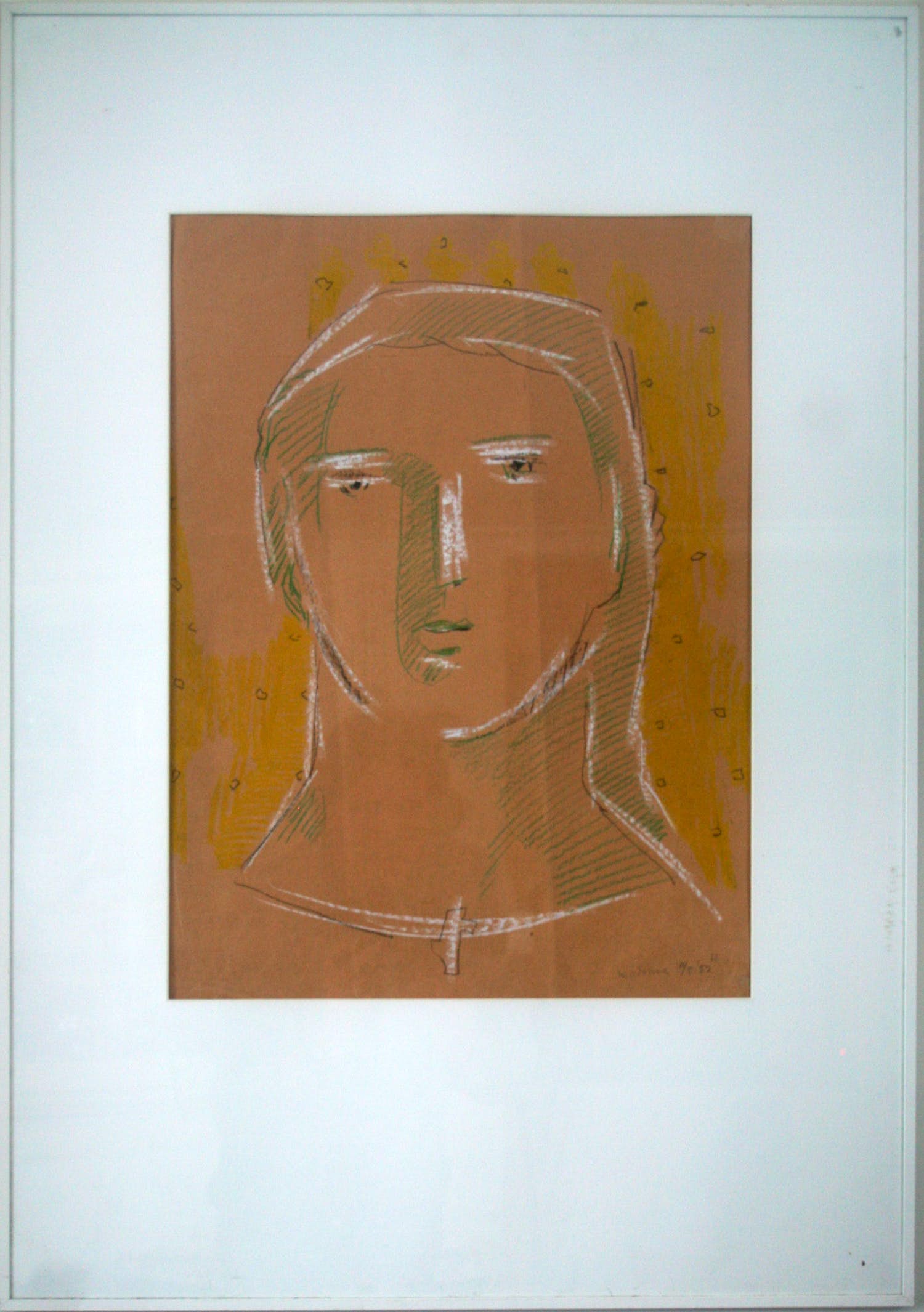 Henk Zweerus - Grote vroege gouache "Madonna" op kraftpapier - in lijst verkocht voor € 30!