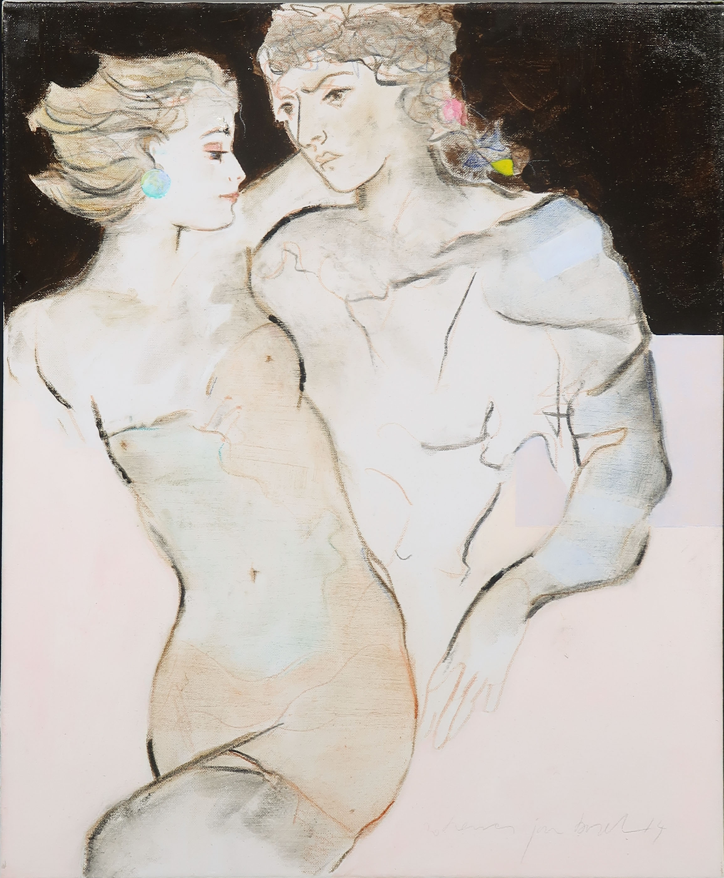 Herman Jan Bosch - Gemengde techniek, o.a. krijt, inkt en acryl verf op doek, In love  kopen? Bied vanaf 1!