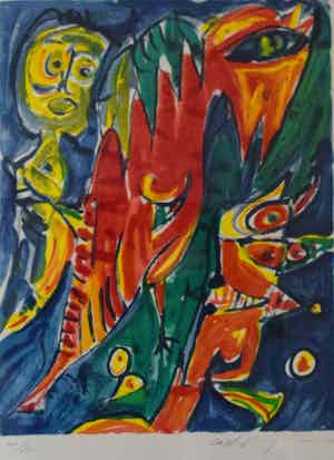 Carl-Henning Pedersen - Litho - Compositie met figuren 2- 1985 verkocht voor € 250!