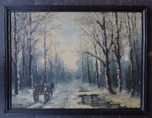 Niet of onleesbaar gesigneerd - Hollandse school (19e eeuw) - Winters boslandschap met paard en wagen kopen? Bied vanaf 1!