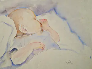 Jan Sluijters (jr.) - in 1942 gemaakt Aquarel tekening - slapende baby - potloodgesigneerd kopen? Bied vanaf 31!