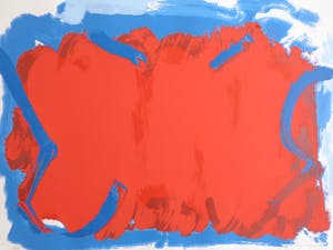 Bram Bogart - ROOD-BLAUWE ABSTRACTIE / KLEURZEEFDRUK / 50x70cm / SIG / 1987 kopen? Bied vanaf 1!