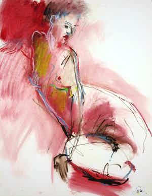 Franscz Witte - Olieverf en krijt op papier, Naakt figuur verkocht voor € 1!