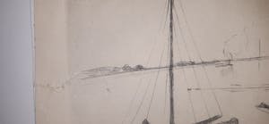 Antoon Derkzen van Angeren - Zeilschepen liggend aan de oever kopen? Bied vanaf 20!