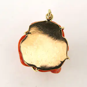 14k geel gouden hanger met een koraal in een vorm van een roos kop - 13.7 gram kopen? Bied vanaf 480!