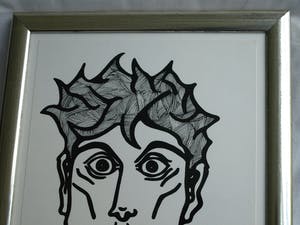 Buy Pieter Zandvliet - Inkttekening , “Man met grote ogen” – gesigneerd en ingelijst - 2011? Bid from 35!