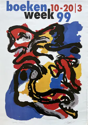 AcheterKarel Appel - Boekenweek 1999 - werk zonder titel uit 1958 - gesigneerd in de druk.? Enchérissez de 20!