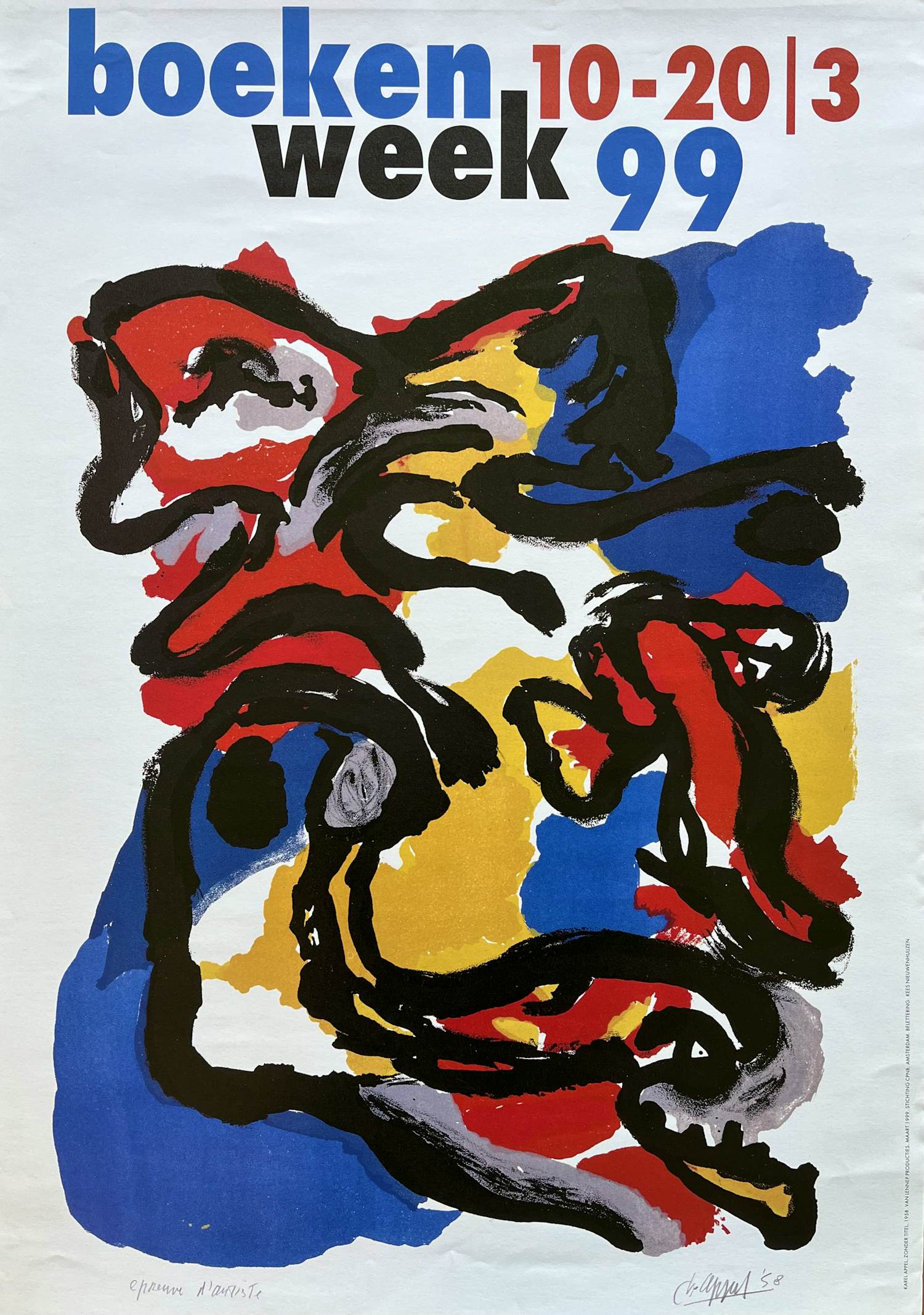 Karel Appel - Boekenweek 1999 - werk zonder titel uit 1958 - gesigneerd in de druk. kopen? Bied vanaf 30!