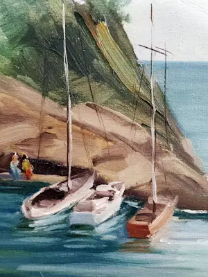 Léonida Beltrame - San Fruttuoso di Camogli - Bagnanti nel porticciolo dei pescatori kopen? Bied vanaf 1450!