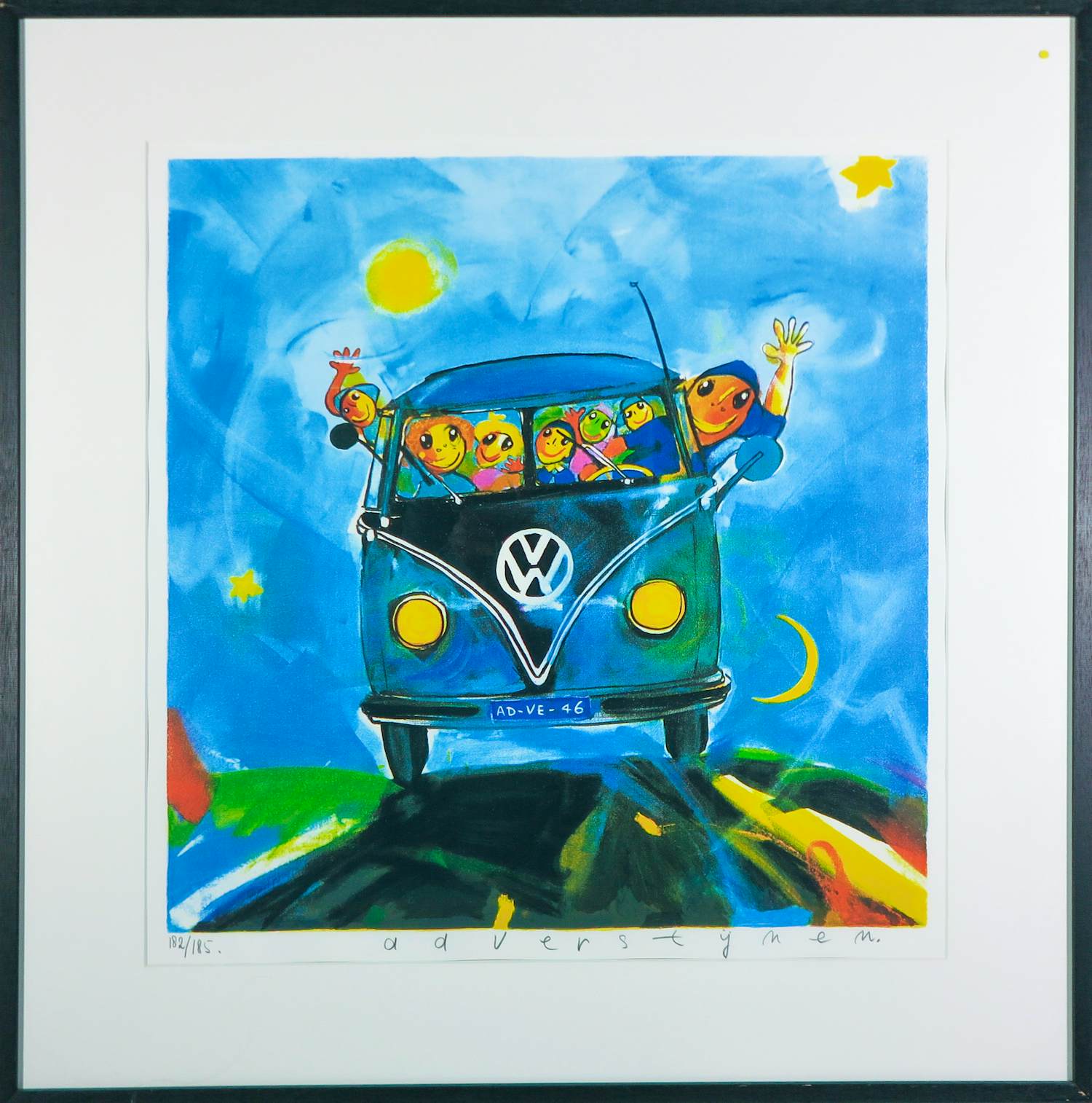 Ad Verstijnen - Zeefdruk, VW BUS - Ingelijst verkocht voor € 50!