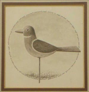 Dolf Zwerver - tekening Vogel met veel tekst kopen? Bied vanaf 350!
