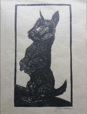 Jac. de Beer - Houtsnede "Teddy" Fox terrier kopen? Bied vanaf 10!