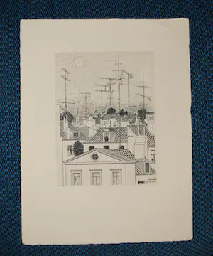 Paul Delvaux - [surrealisme] - ets uit 1964 : Les toits - De daken *incl 2 boekwerken* kopen? Bied vanaf 499!