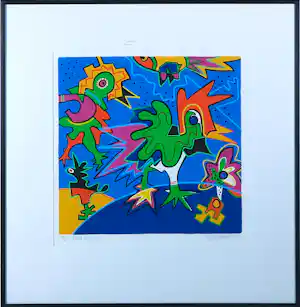 Marianne Naerebout - Zeefdruk, Head over heals - Ingelijst verkocht voor € 40!