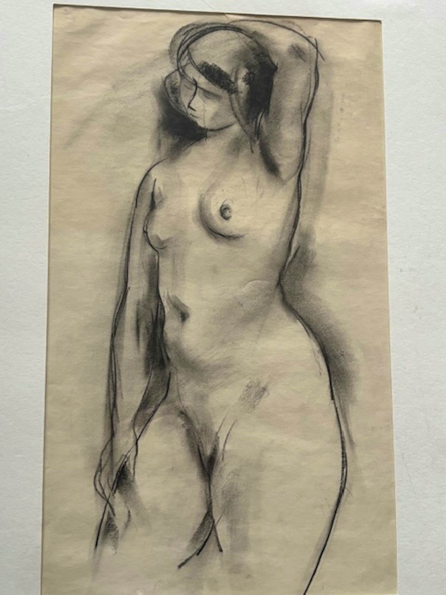Geert Geerligs - zwart krijttekening van staand naakt kopen? Bied vanaf 30!
