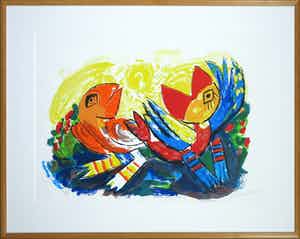 John Lie a Fo - Zeefdruk, Humming bird - Ingelijst verkocht voor € 35!