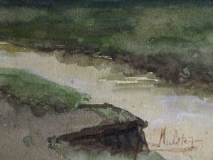 Johan van Hulsteijn - 2x Aquarel , “Landschap met vrouw” – gesigneerd – ca 1885 kopen? Bied vanaf 10!