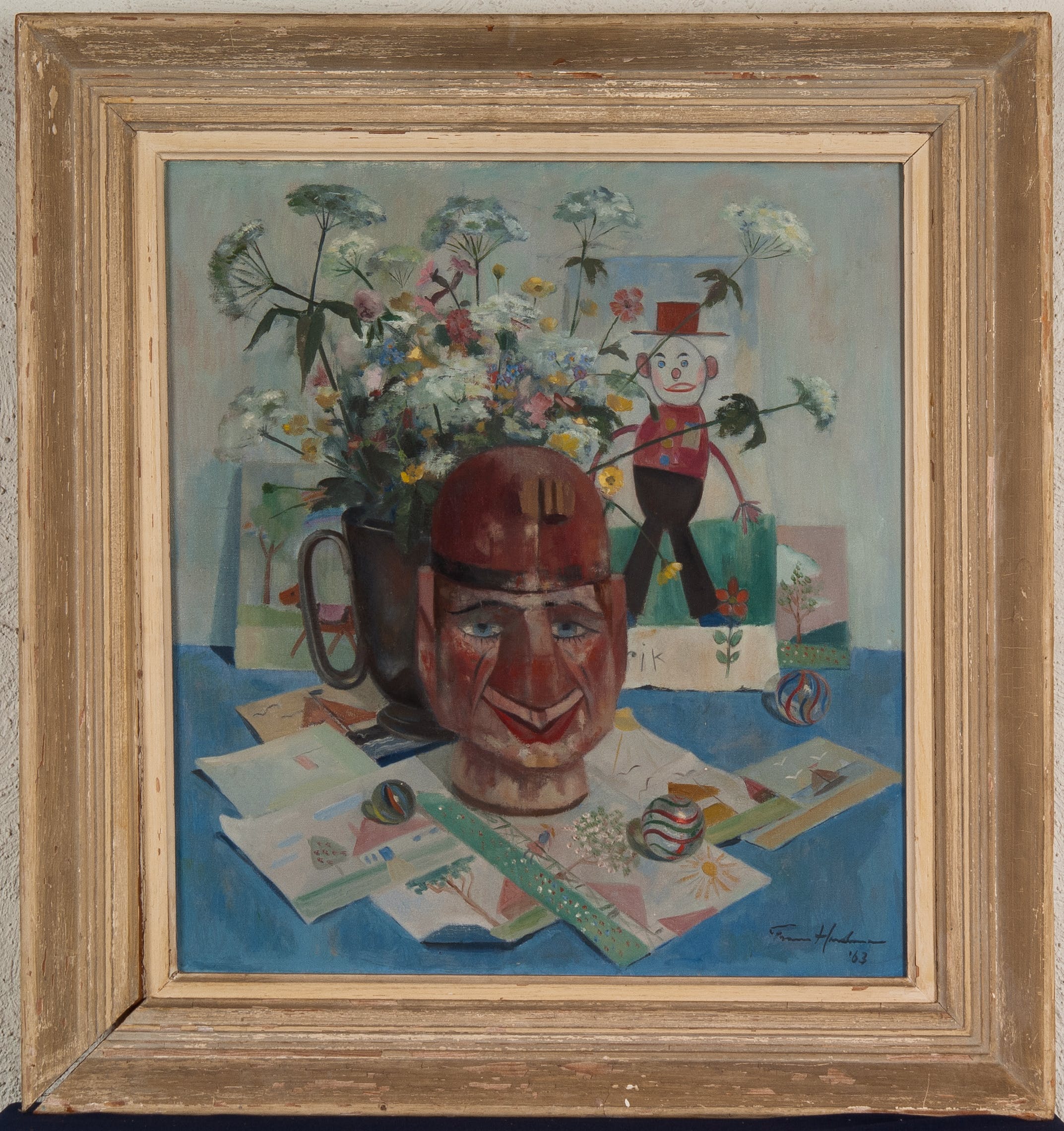 Frans Hartman - Bloemen in oude Jan Klaassenkop - Olieverf op doek - 1963 - gesigneerd kopen? Bied vanaf 100!