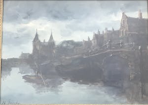 Adriaan Terhell - 2 x stadsgezicht met boten vanaf de waterkant. kopen? Bied vanaf 1!