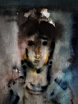 Niet of onleesbaar gesigneerd - Collectie Simon Carmiggelt - Groot Aquarel "Staande vrouw" kopen? Bied vanaf 10!