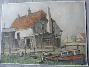 Louis Leclercq - 2 tekeningen/Aquarel. Huisje aan de Rotte kopen? Bied vanaf 40!