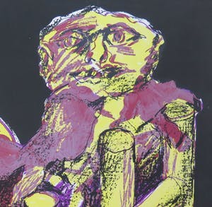 Jan Sierhuis - Kleurenlitho, figuur aan tafel, handgesigneerd, 1973 kopen? Bied vanaf 1!