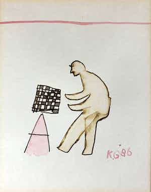 Klaas Gubbels - gemengde techniek op papier - 1985 (UNIEK WERK) verkocht voor € 225!