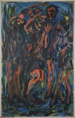 Piet van Mook - Olieverf op doek, Expressieve voorstelling met figuren - Ingelijst (Zeer groot) kopen? Bied vanaf 1!