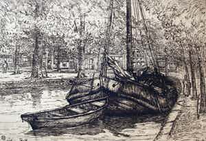 Herman Heuff - Ets: Tjalk Delft - 1908 verkocht voor € 45!