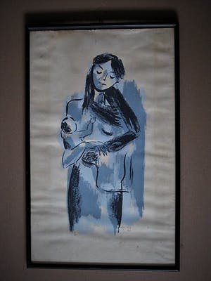 Niet of onleesbaar gesigneerd - gesigneerd Frans Aquarel "Moeder en kind" in de stijl van "les Nabis" - kopen? Bied vanaf 10!