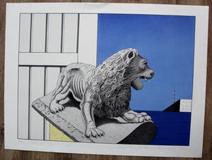 Marinus Fuit - Litho: "Gebeeldhouwde leeuw aan zee" - 1992 kopen? Bied vanaf 35!