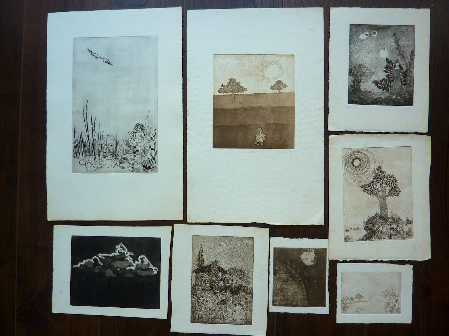 Margriet Snel - 8 etsen vrouw bij oever, figuren in landschappen kopen? Bied vanaf 50!