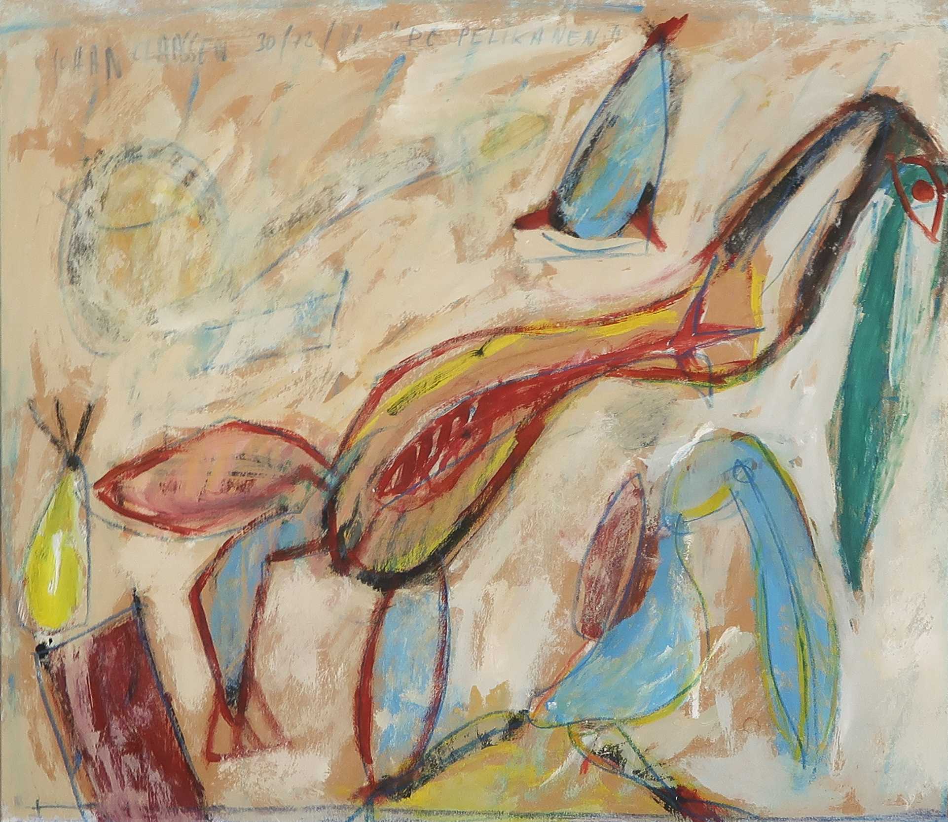 Johan Claassen - Gemengde techniek op board, De Pelikanen - Ingelijst kopen? Bied vanaf 100!