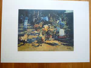 Rob Houdijk - Offset-litho,Titel, "Kippenhok". verkocht voor € 35!