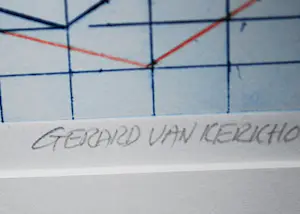 Gerard van Kerkhof - ets in blauw en rood - oplage 100 - ingelijst kopen? Bied vanaf 50!