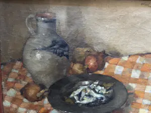 Cornelis Kievit - stilleven met vis, uien en kan kopen? Bied vanaf 85!