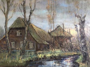 Janus Kluijtmans - Schilderij " HERFST IN SCHOONHOVEN " uit 1986- LAATSTE KANS !!!!!!!!! kopen? Bied vanaf 75!