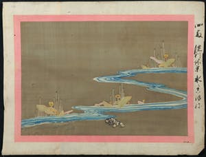 Niet of onleesbaar gesigneerd - Waterverf op zijde, Lot van twee penseeltekeningen kopen? Bied vanaf 1!